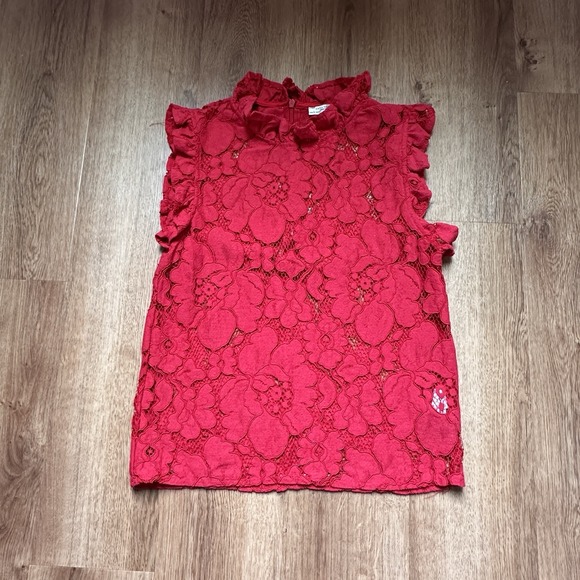 Zara Tops - Zara Trafaluc‎ Women's Red Ruffle Floral Lace Sleeveless Top Size S